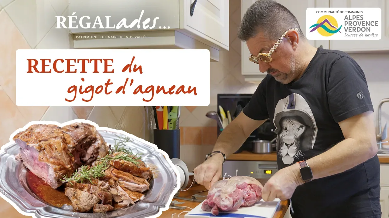 Christophe Coven, éleveur à Castellane, et Magali et Philippe, à Rougon, présentent le gigot d'agneau haut-alpin dans la série Régalades de la CCAPV.