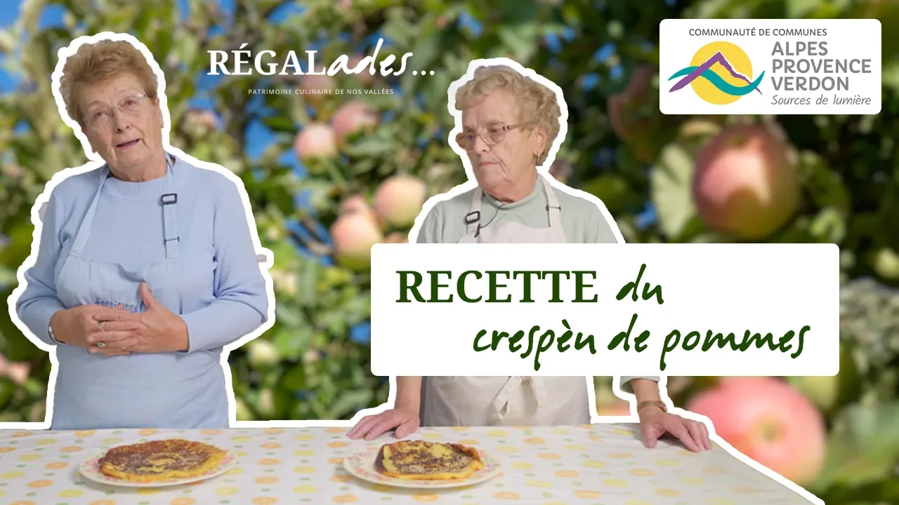 Patrick, producteur à Entrevaux, et Georgette et Francine, à Castellane, préparent le crespeù dans la série Régalades de la CCAPV.